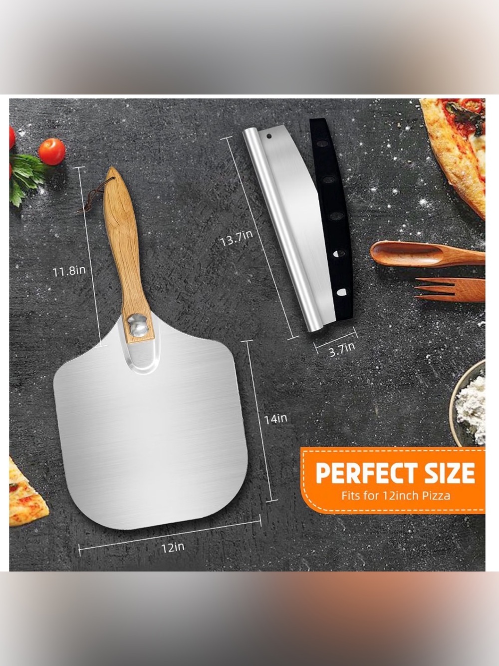 Stainless Steel Pizza Peel with Wood Handle - Silver and Wood
